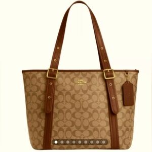 COACH Ashton Tote Signature Canvas/Leather KHAKI/SADDLE - NWT